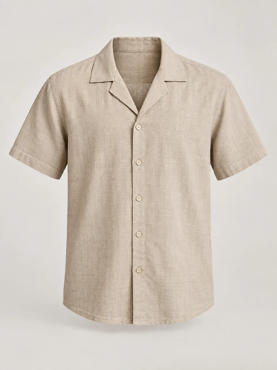 Camisa Linho Aberto, cor areia, vista frontal