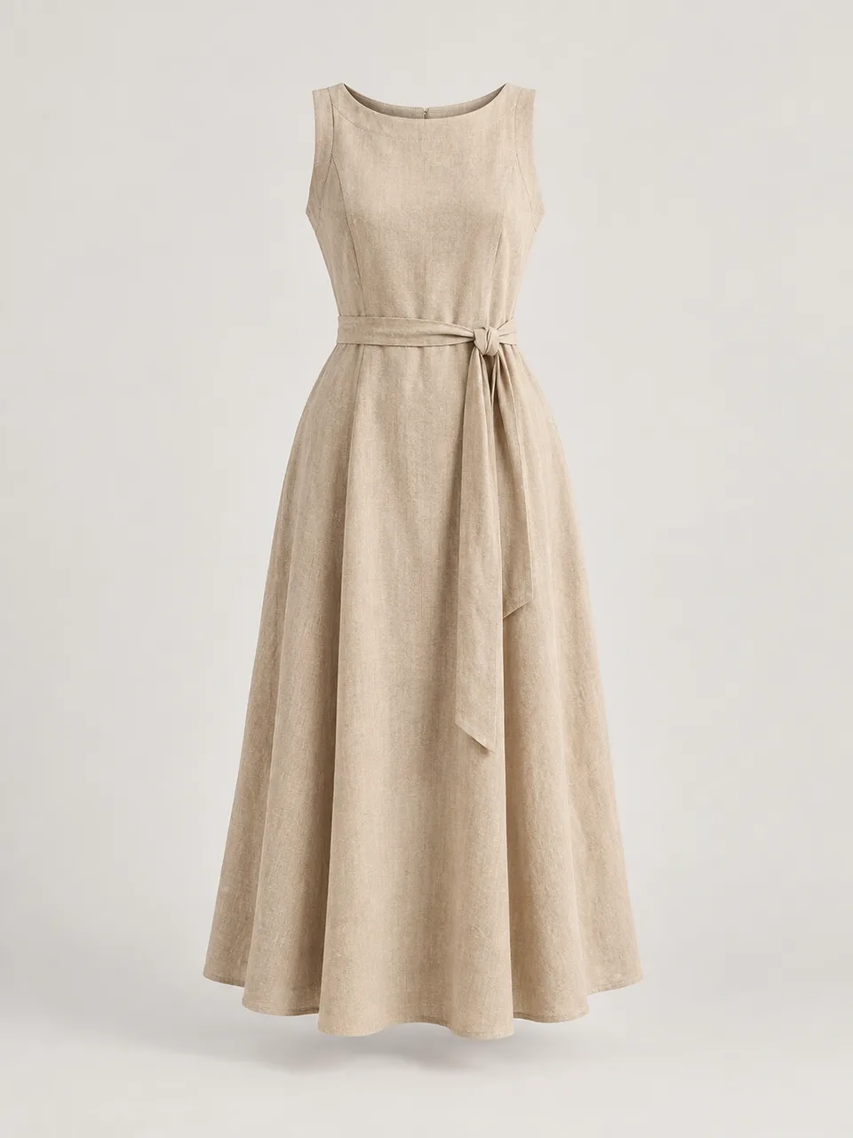Vestido Flow, cor areia, vista frontal